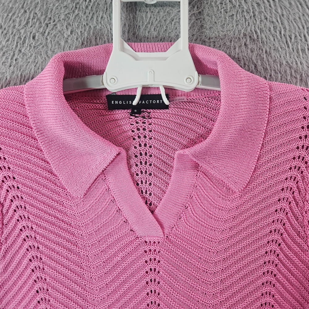NWOT English Factory Shirt Top Women Small Knit Scallop Hem Pink - Pls Read - Picture 3 of 13